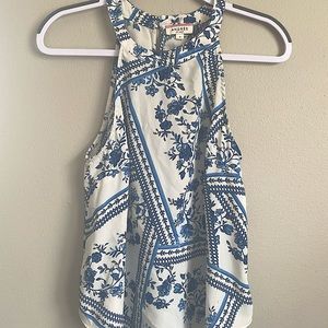 Size Small, Color White Light & Navy Blue, High neck with pearl button in back